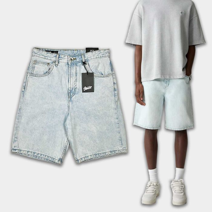 Джинсові шорти PULL&BEAR Baggy Fit (S, L) Сині Чоловічі Широкі Скейтерські Блакитні Беггі Скейт На Літо Нові Оригінал