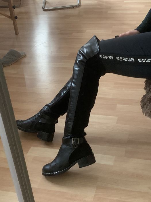 Сапоги ботфорты , натуральная кофа -замша