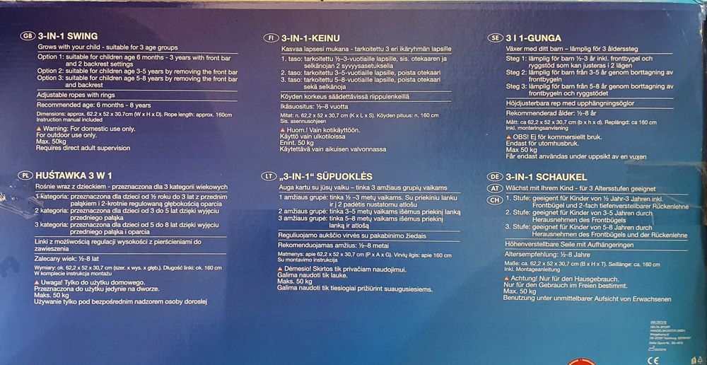 Huśtawka 3 w 1, do 50 kg, do domu lub na dwór