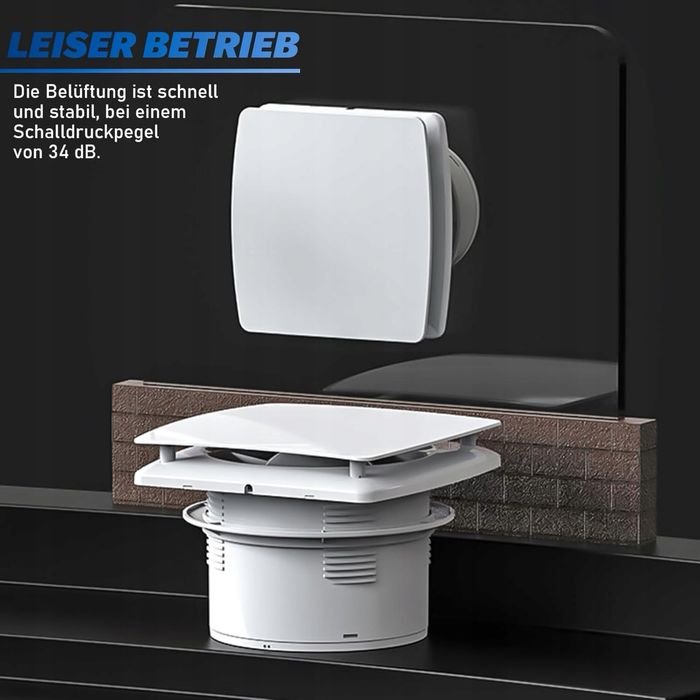 Wentylator łazienkowy 100 mm z przelewem < 34 dB, 12W 2400obr