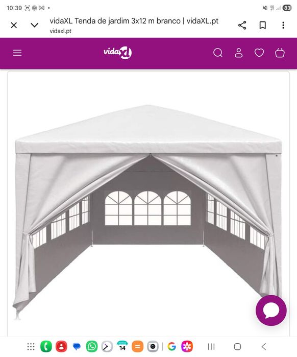 Tenda de Jardim branca 3m largura x 12m de comprimento