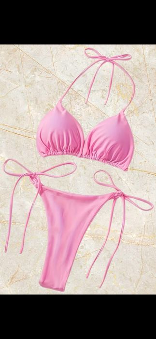 pudrowo różowy strój kostium kąpielowy dwuczęściowy bikini sexy 40 L