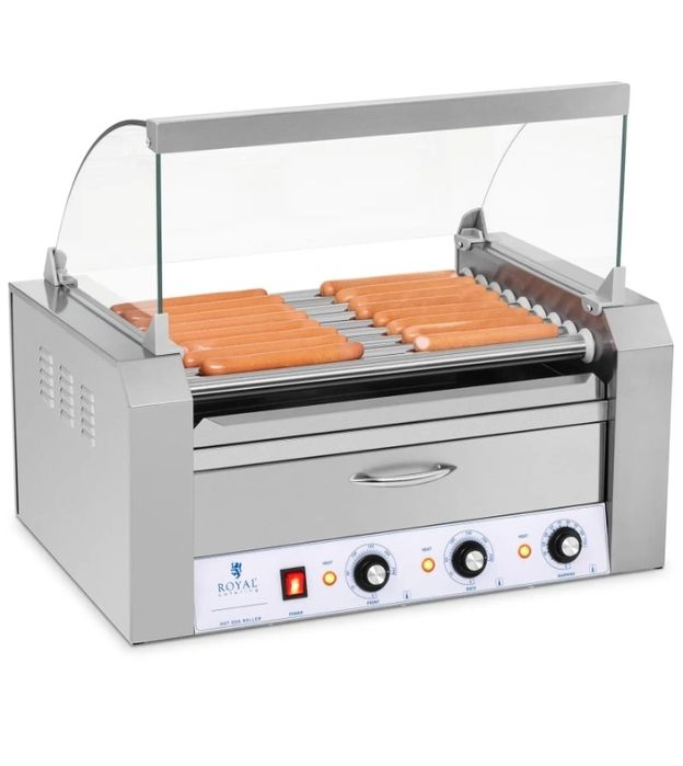 Hotdogs, cachorros quentes, Grelhador de salsichas 9 cilindros, gaveta