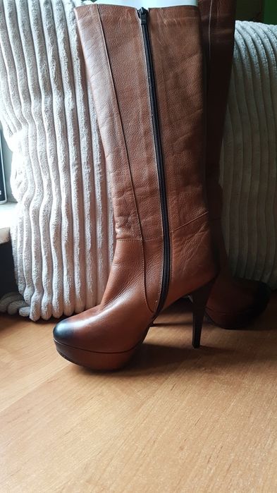 Kozaki nessi skórzane rude obcas