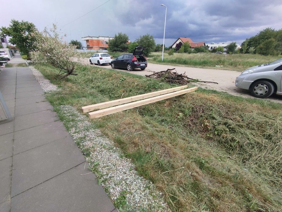 belki BSH 14×14 cm, długość 4,5 m lakierobejca z impregnatem x2 + deska kompozytowa, wcześniej kładka ogrodowa, na pergolę, mostek wiatę