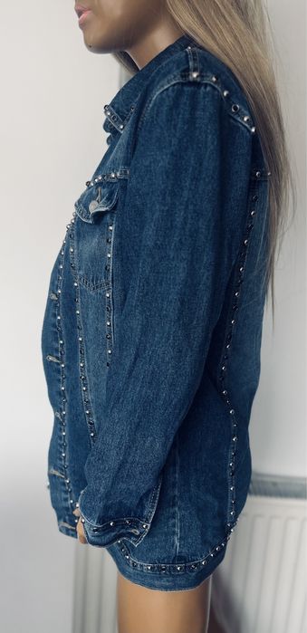 MISSGUIDED długa kurtka jeansowa 34 XS bluza katana