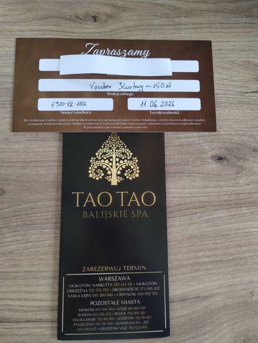 Voucher TAO TAO na masaż o war. 150 zł