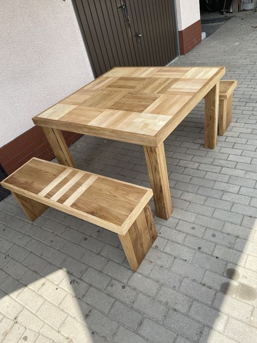 Stól + Ławki (Zestaw lite drzewo )