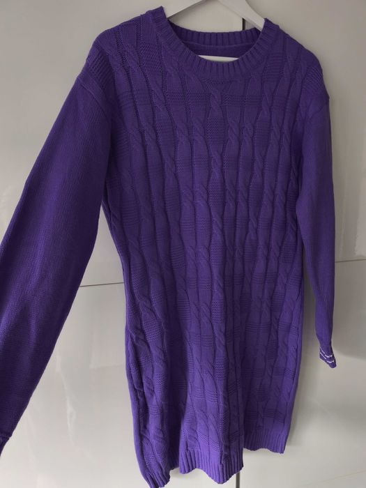 Fioletowy dłuższy sweter sukienka swetrowa rozmiar L