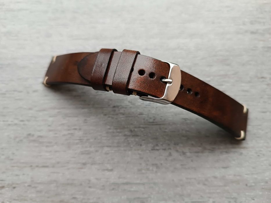Skórzany pasek zegarka 20/18 mm brąz wenge z połyskiem