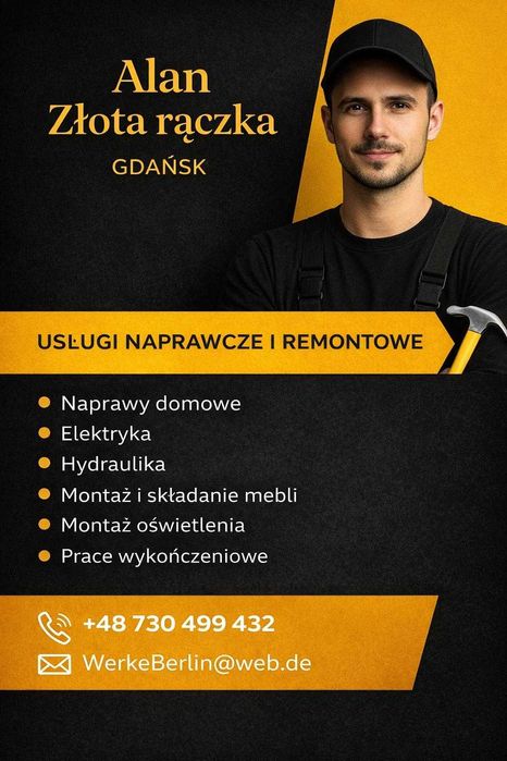 Alan Gdańsk- złota rączka ! Szybkie terminy, drobne naprawy, skręcanie mebli i remonty