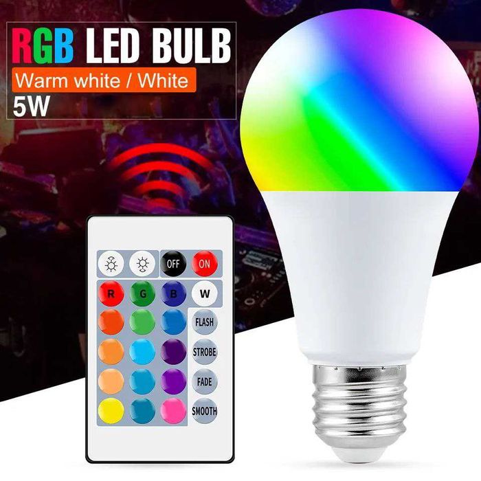 LED лампочка RGB з пультом, разноцветная лампа, багатокольорова