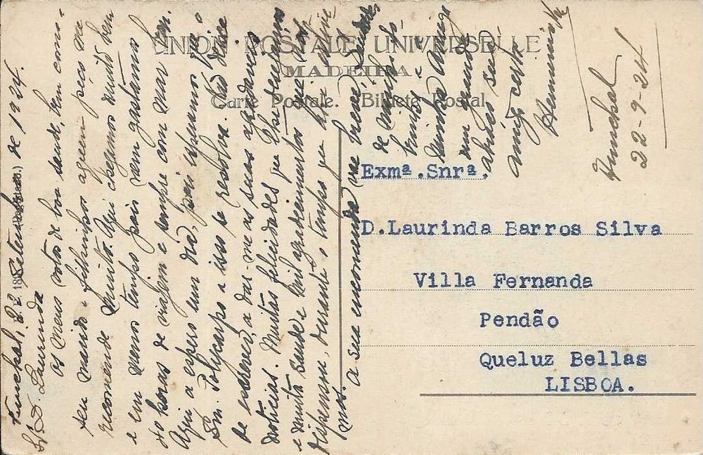Bilhete Postal Ilustrado antigo 1924  - MADEIRA - FUNCHAL - Ponte Monumental