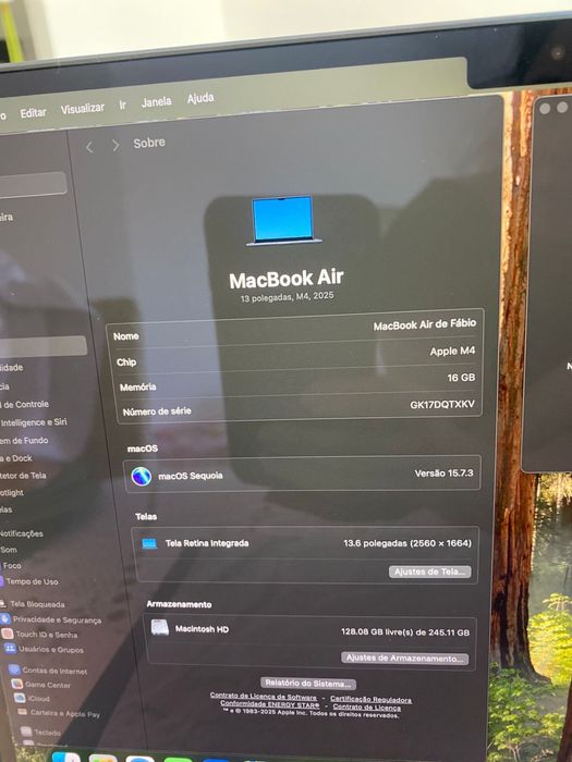 MacBook Air 13” M4 – Novo 11/2025