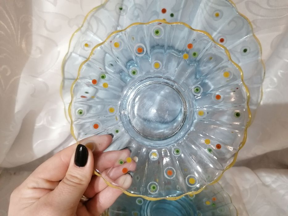 Piękny stary zestaw szklanych talerzy polecam patera talerz