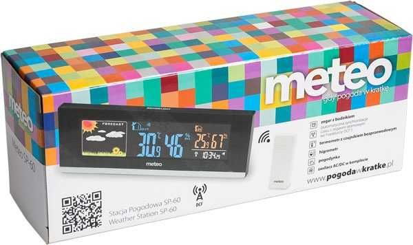 Stacja pogody Meteo SP60 - kolorowy ekran, czujka, zasilacz - NOWA