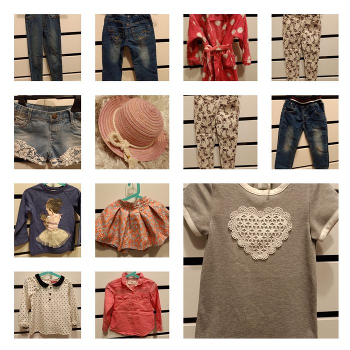 Zestaw ubrań dziewczynka 4-5 lat110 bluzki spodnie spódniczka sukienka