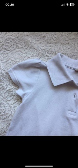 Koszulka biała z kołnierzykiem polo kwiatuszki elegancka 110cm 5-6 lat