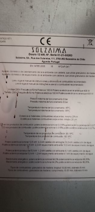 Salamandra Pellets Solzaima Douro 12 kW de aquecimento de água