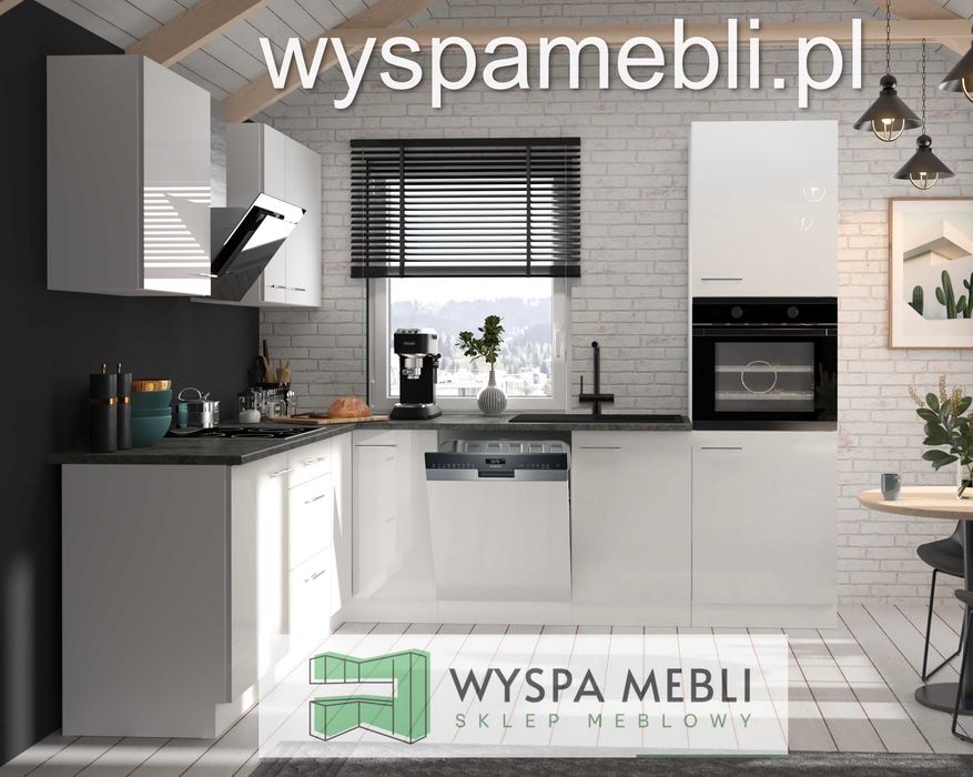 NOWA kuchnia narożna połysk biały szary cappucino  230x370 cm kuchenne