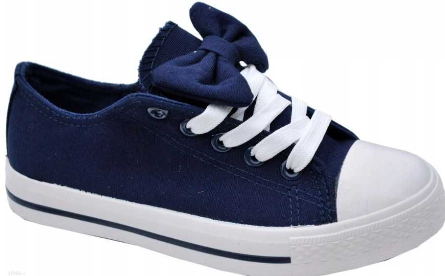 Trampki granatowe sznurowane z kokardą dla dziewczynki r.35 (98)