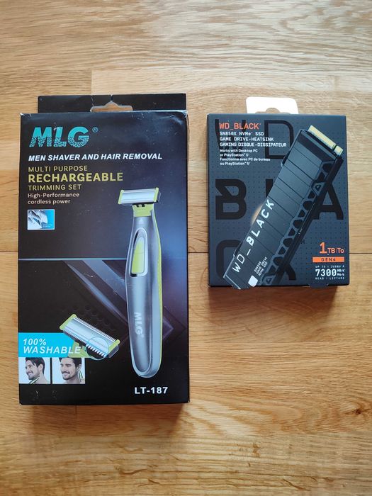 Golarka bezprzewodowa MLG (Li-Po) + dysk SSD WD BLACK SN850X 1TB. Nowe