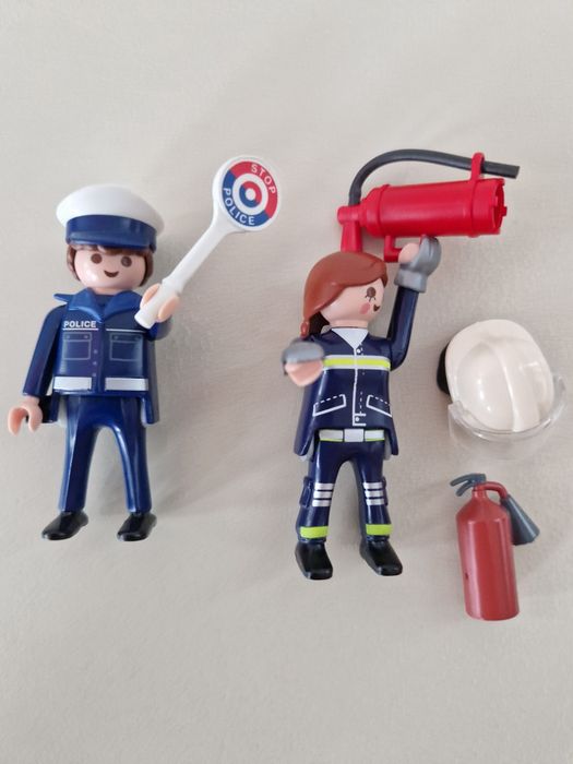 Playmobil , praca , policjant i strazaczka