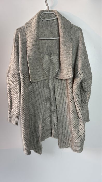 Sweter damski kardigan dłuższy szary ciepły