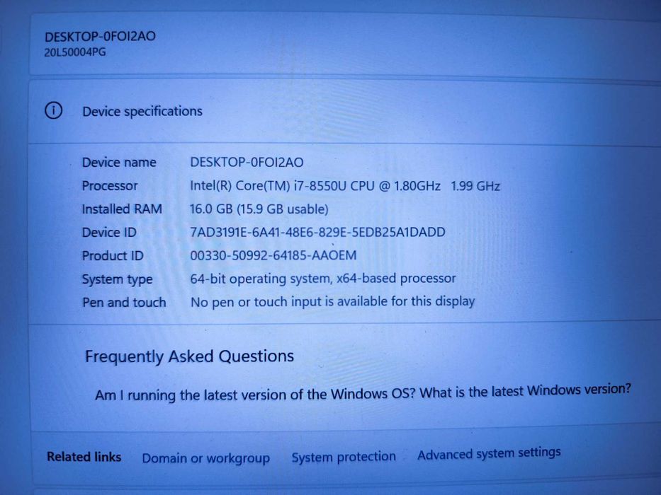 Lenovo ThinkPad T480 - I7 16GB SSD256