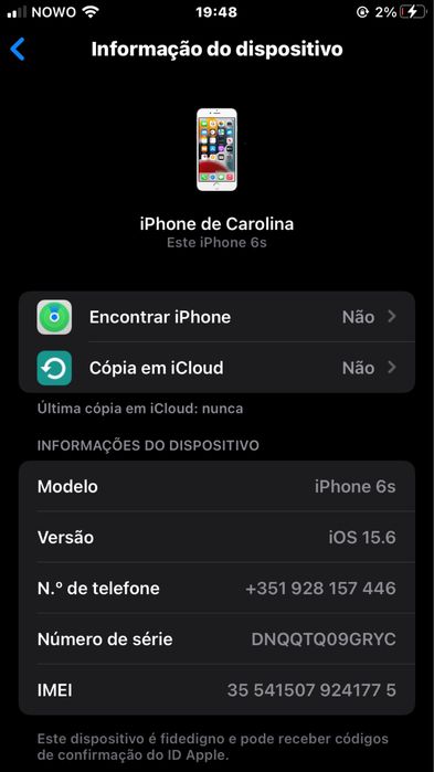 Vendo iphone 6s novo