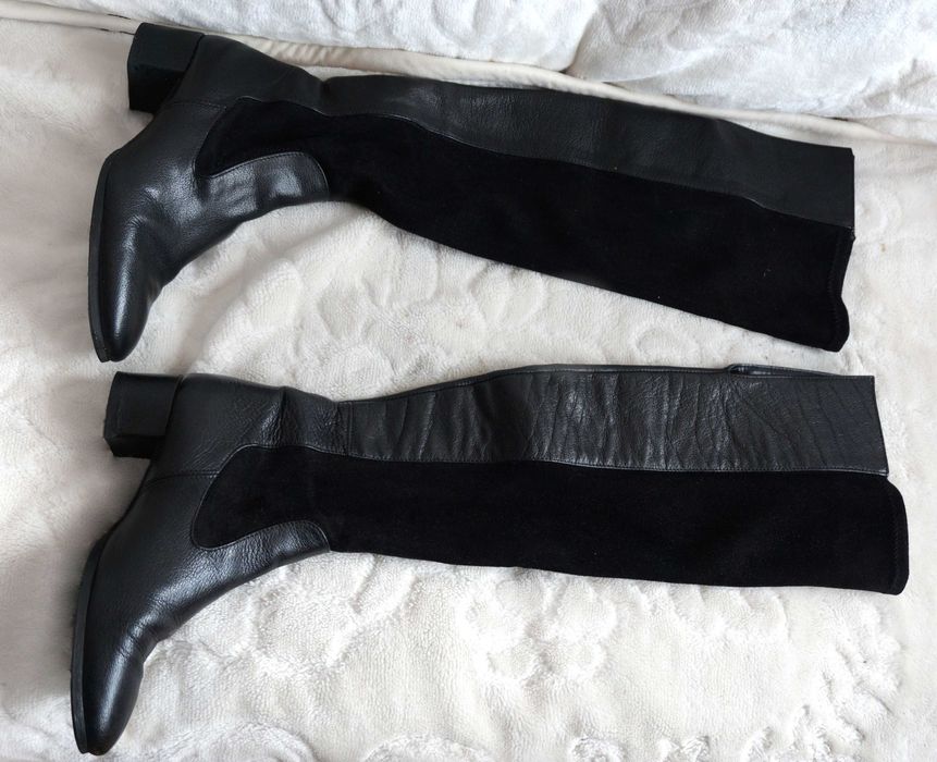 Zara czarne oficerki nad kolano skóra naturalna 39