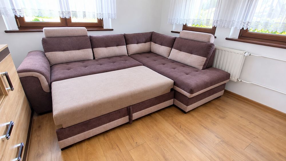 Kanapa narożna z funkcją spania Kawa/Cappuccino Beige