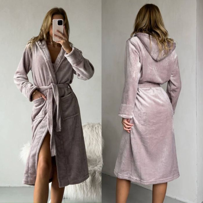 Теплий жіночий халат з махри довжина міді халати для дому теплі