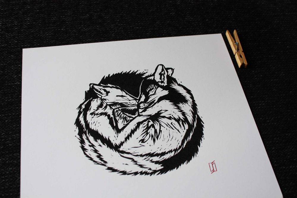 Linoryt, grafika artystyczna / warsztatowa – Wilczki