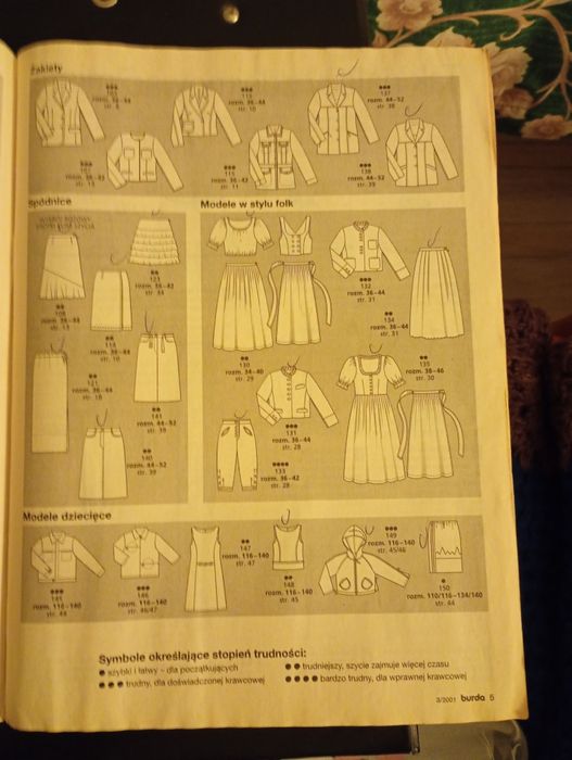 Burda nr. 3 rok 2001, wykroje kompletne