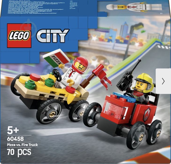 Конструктор LEGO City Піца-авто проти пожежної машини Набір перегонів (60458)