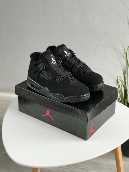 ХУТРО! Зимові Nike Air Jordan Retro 4 Black Cat Fur 36 37 38 39 40 41 42 43 44 45 теплі
