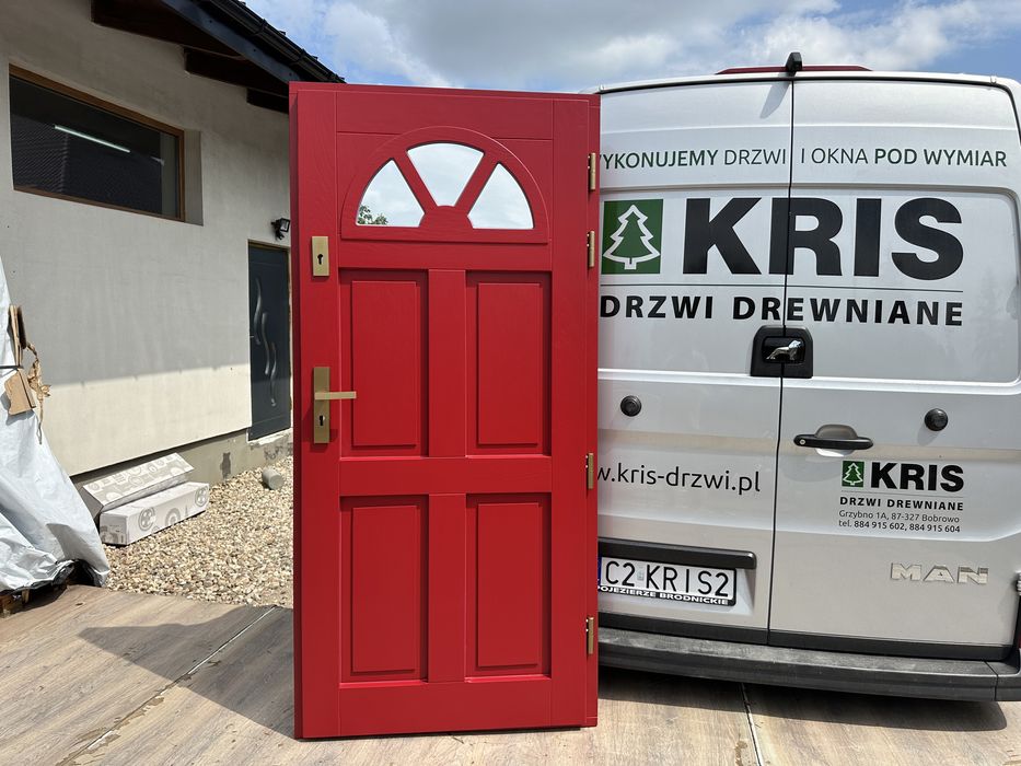 Drzwi zewnętrzne drewniane czyste powietrze Czerwone Montaż C Polska