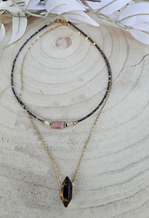 Naszyjnik Choker Łańcuszek komplet Kamienie Naturalne Tygrysie Oko