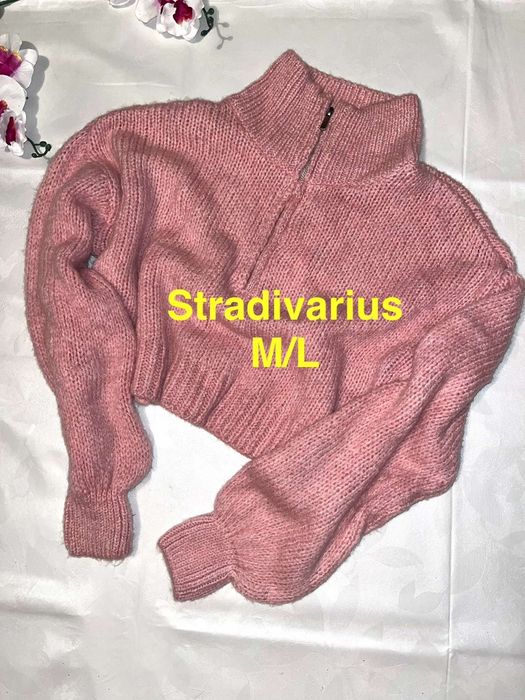 Stradivarius sweterek wełniany  pod szyję zapinany róż krótki M/L nowy
