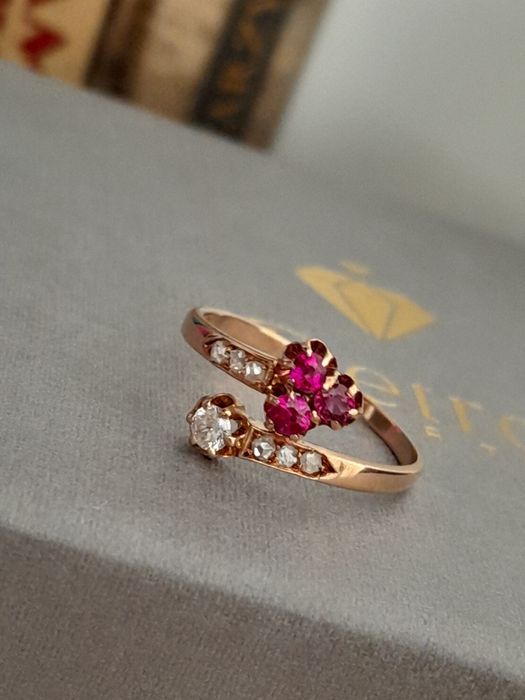 R.14 Pierścionek Antyk 1905 Rubiny Diamenty Złoto 585 Secesja WYCENA