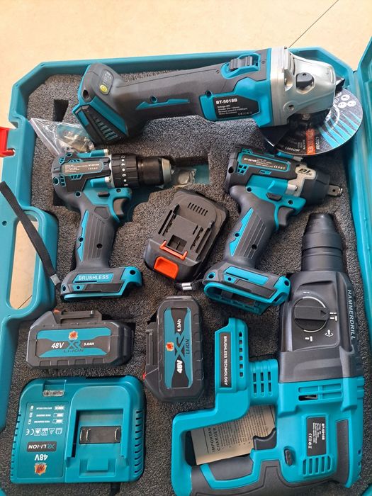 Zestaw 4szt  szlifierka akumulatorowa MŁOT UDAROWY Wkrętarka klucz uda