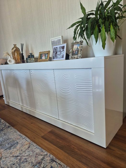 Aparador Branco Alto Relevo Ondulado – 220 cm
