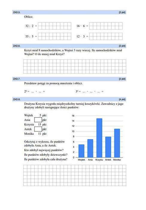 Klasa 4 SP. LICZBY I DZIAŁANIA. Sprawdzian z matematyki. (~ 35 MINUT) - 2 GRUPY