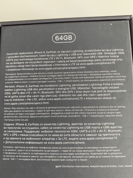 iPhone 8 64GB Space Gray kartonik pudełko