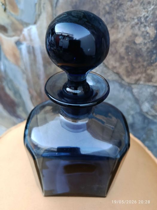Garrafa Vidro Soprado Azul Cobalto Anos 40