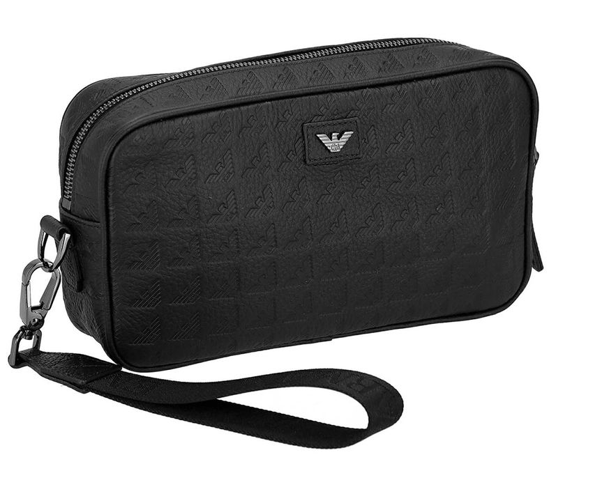 EMPORIO ARMANI luksusowa skórzana kosmetyczka travel bag NERO