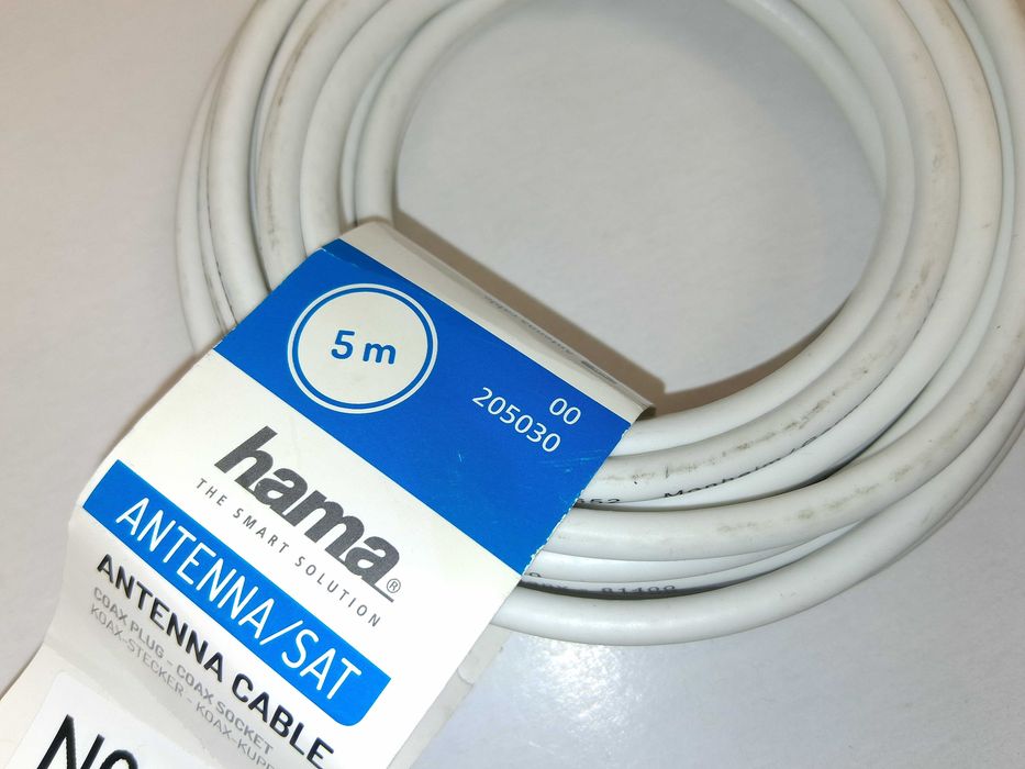 N065 Kabel Antenowy Hama Coax Plug - Coax Socket 5m 75dB Biały SAT