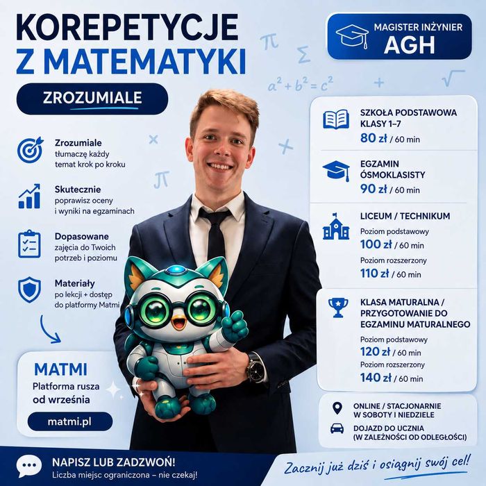 Korepetycje z matematyki | Magister inżynier AGH | Egzamin 8-klasisty i matura