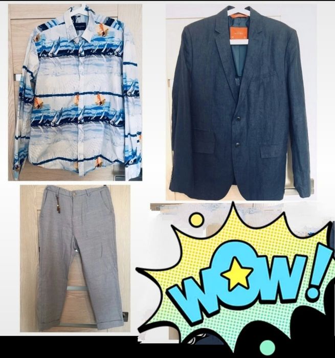 ZARA Letni garnitur męski, koszula Wólczanka żagle